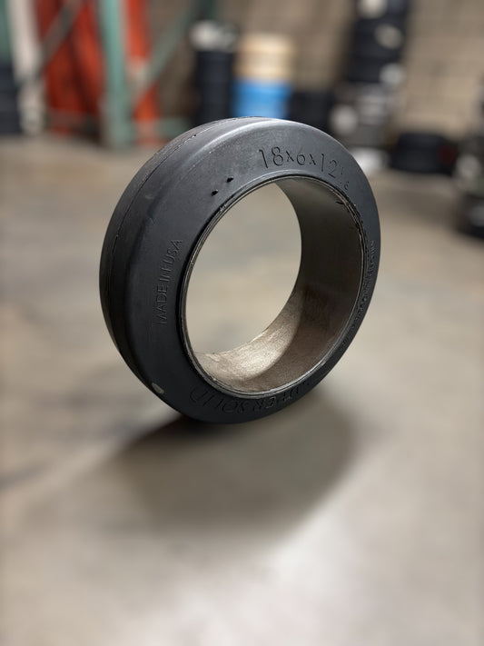 18x6x12.125 (18x6x12 ⅛) Press On Cushion Forklift Tire Solid Rubber
