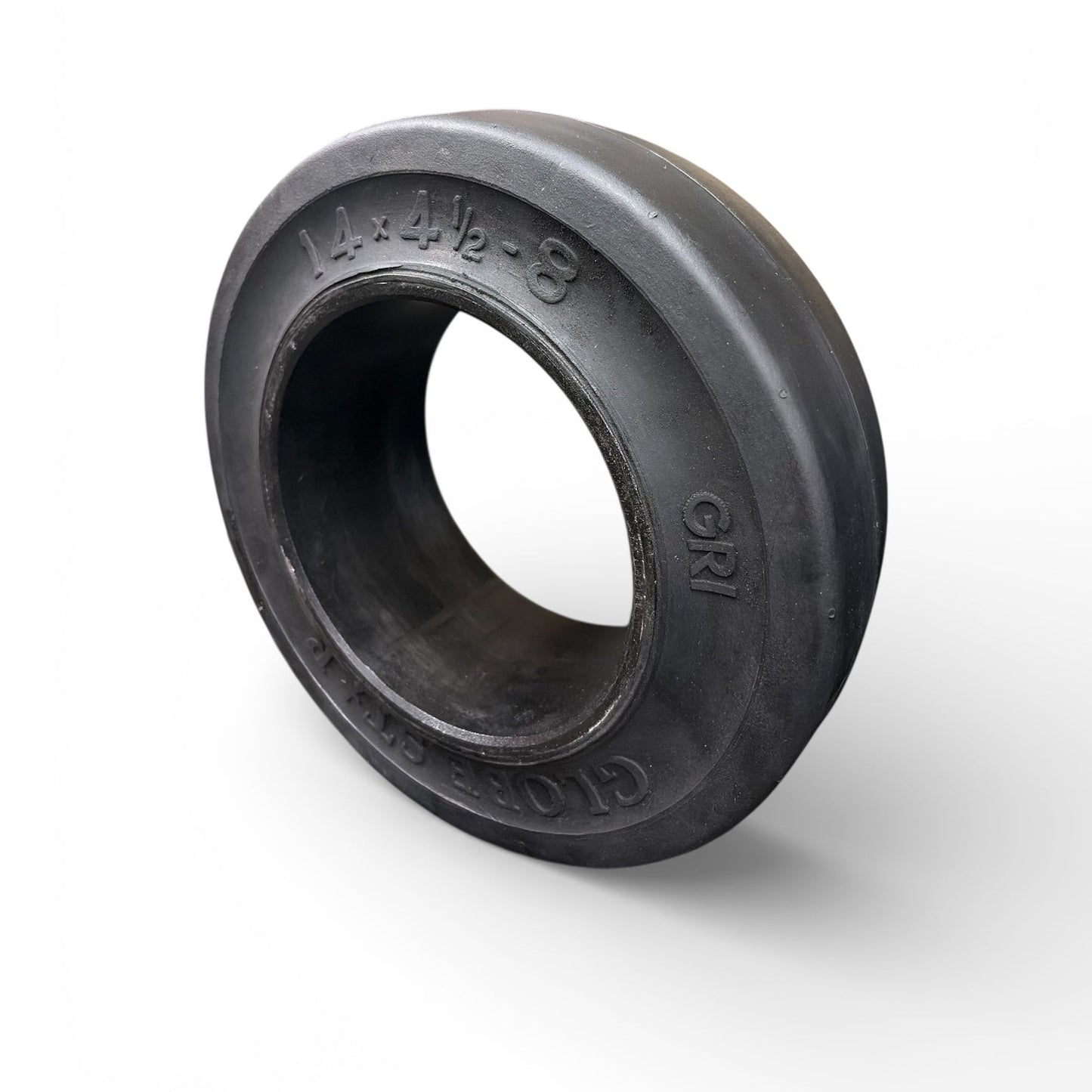Black forklift rubber wheel on a white background