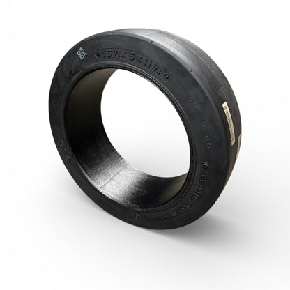 Black rubber forklift tire bushing on a white background