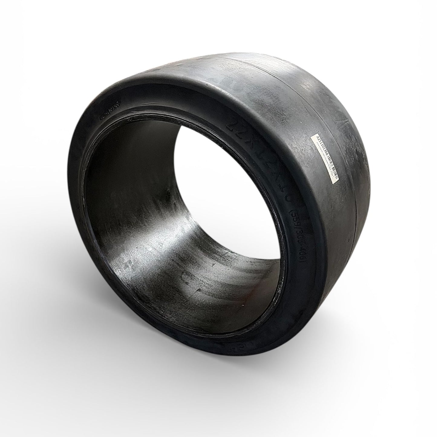 Black forklift rubber tire bushing on a white background