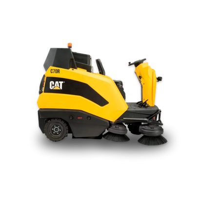 Yellow and black Caterpillar c70r machine on a white background